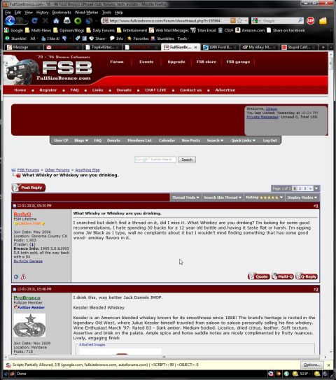 1990 Ford Bronco - A screenshot displays a forum discussion about alcoholic beverages.