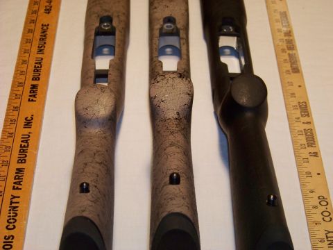 1995 Mercury Grand Marquis - Three rifle stocks are shown side-by-side with rulers indicating measurements.