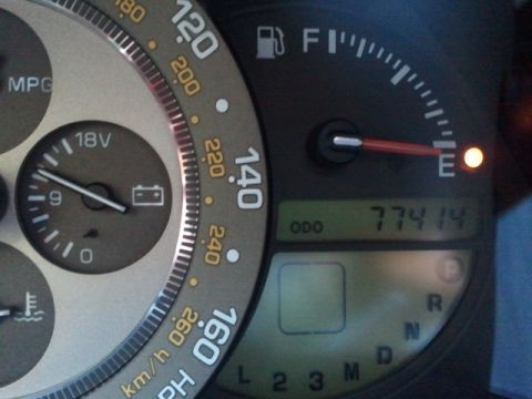 2008 Subaru Legacy - Close-up of a car's instrument cluster, displaying various gauges and the total mileage.