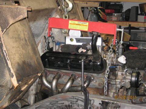 1961 International Scout 800 - Engine hoist is used to install an engine. The date stamp indicates the work was done on January 24, 2011.