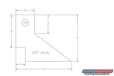 1995 Ford Bronco - Dimensioned engineering drawing of a notched .375 inch plate bracket with a hole and overall measurements.