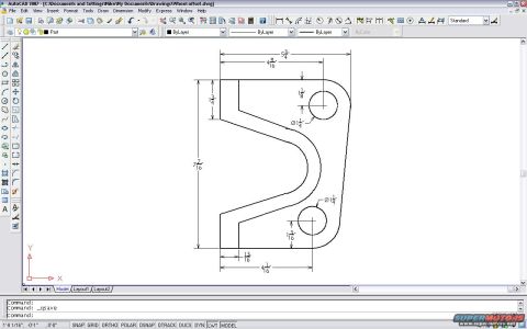 1995 Ford Bronco - CAD dimensioned drawing of a bracket part with two holes and overall measurements shown in AutoCAD.