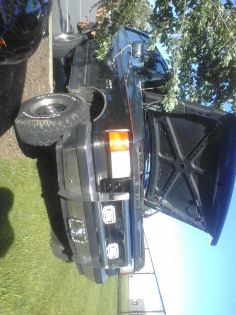 1988 Ford Bronco - The rear of a 1988 Ford Bronco is visible with its hood propped open.