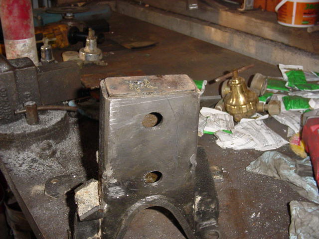 made two caps for the arms, will be hammered in flush.  great additive for strength.  going to use tubeing on the inside where the bolts go through to prevent the box tube form crushing.