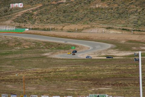1995 Ford Taurus - A race track scene features multiple vehicles navigating the course under a hillside with a Budweiser sign.