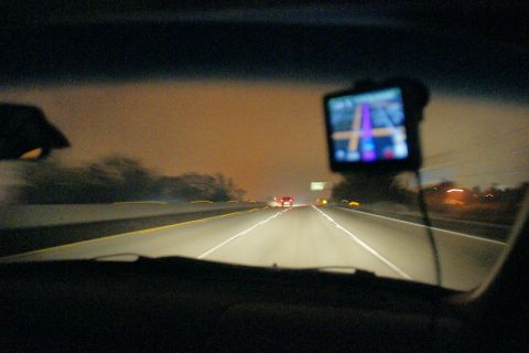 1995 Ford Taurus - Driving on the highway at night with a GPS guiding the way.