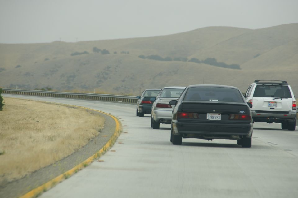 Black 1995 Ford Taurus rear view on highway