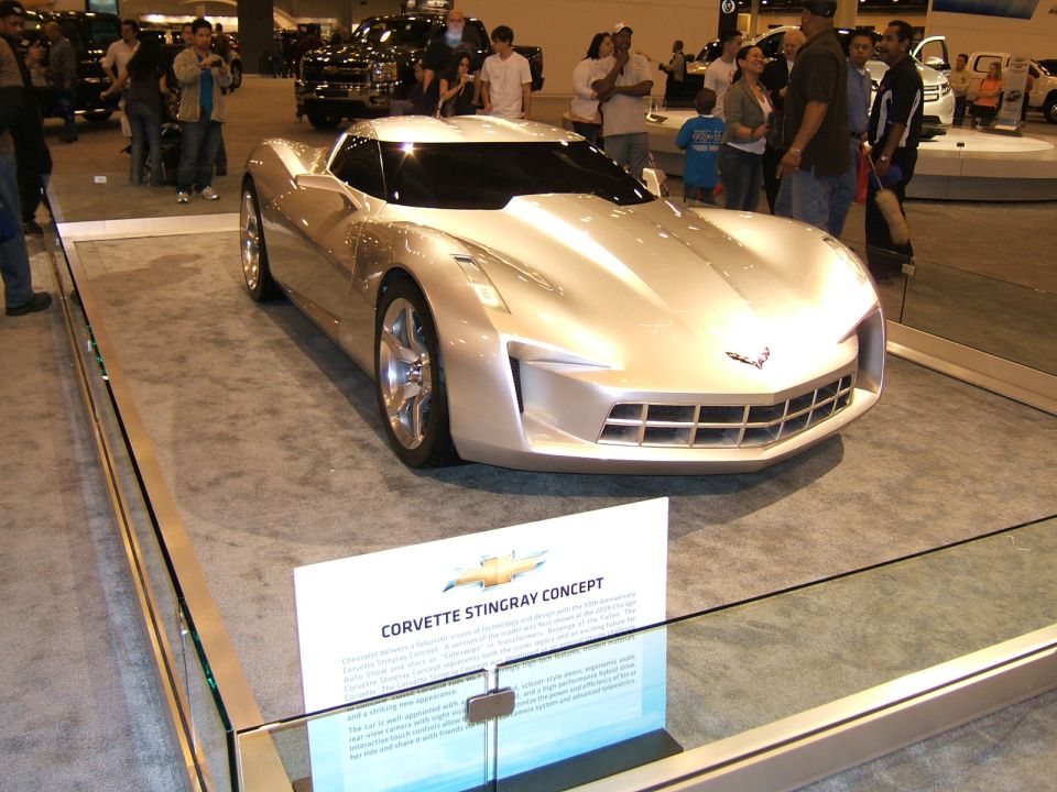 Silver Corvette Stingray Concept on display at an auto show