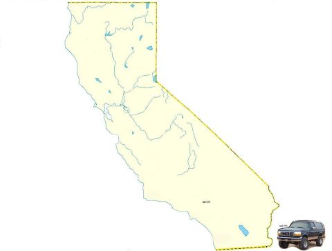 1989 Ford Bronco - A dark SUV is positioned on the right side of a map of California.