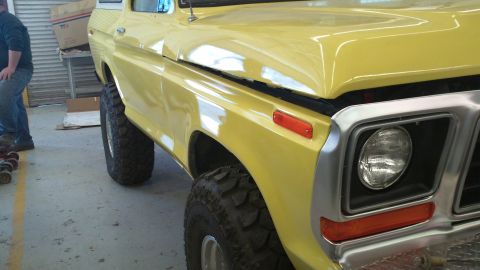 1978 Ford Bronco - This 1978 Ford Bronco is shown from the front quarter angle, its distinctive body style and large off-road tires.