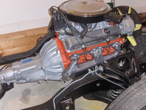 1979 Chevrolet Camaro - Close-up view of a V8 engine and automatic transmission assembly, likely from a classic American car.