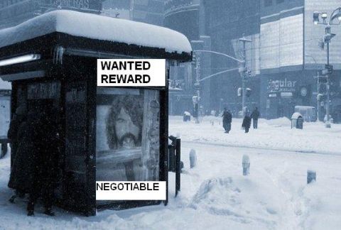 1981 Ford Bronco - A snowy urban scene features a bus stop with a wanted poster and "WANTED REWARD NEGOTIABLE" text.