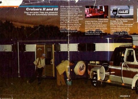 1996 Ford C-350 (Centurion Conversions) - Brochure page for Centurion Cruisers II and III, showing an RV attached to a Ford truck.