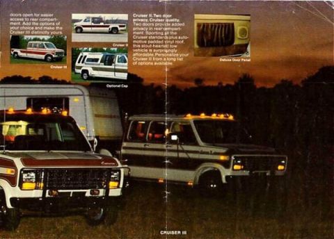 1996 Ford C-350 (Centurion Conversions) - 1996 Ford C-350 (Centurion Conversions) van with camper trailer, showing optional cap and deluxe door panel.