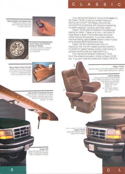 1996 Ford C-350 (Centurion Conversions) - Brochure page details interior and exterior options for Ford Classic 150 SC and Classic 350 models.