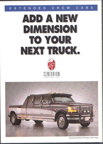 1996 Ford C-350 (Centurion Conversions) - This 1996 Ford C-350 (Centurion Conversions) features an extended crew cab, offering more passenger space and a unique body style.