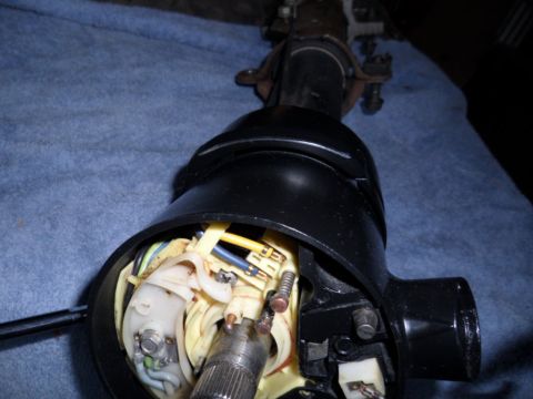 1973 Ford Ranchero - The internal wiring of a steering column is visible, showing electrical connections and components.
