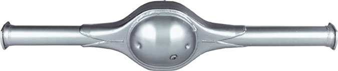 Silver rear axle housing with a central differential cover and two axle tubes