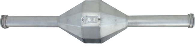 Silver differential housing with a hexagonal center section and two cylindrical axle tubes