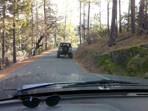 1989 Ford Bronco - Following a Jeep Wrangler on a scenic drive through a wooded area.