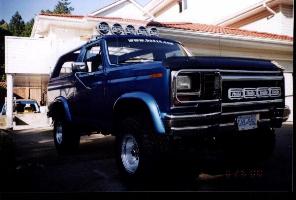 1985 Ford Bronco - This blue Ford Bronco features a distinctive grille and auxiliary lighting on its roof.