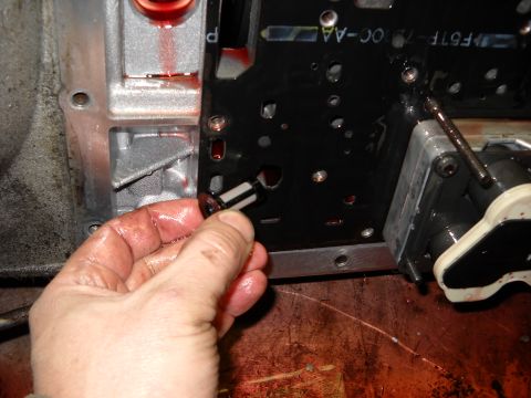 1993 Ford C-150 (Centurion Conversions) - Removing the transmission filter during an E4OD rebuild.