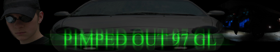 Front view of a 1997 Ford Taurus with green text 'PIMPED OUT 97 GL' overlay