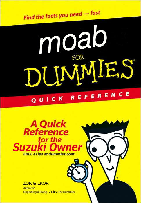 Book cover for Moab for Dummies Quick Reference, a guide for Suzuki owners