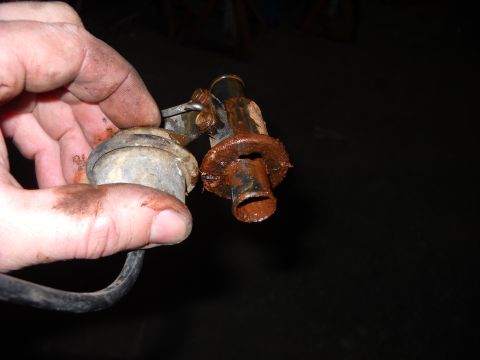 1993 Ford C-150 (Centurion Conversions) - A heavily corroded heater control valve is shown, indicating a need for replacement.