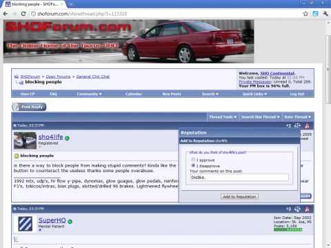 1993 Ford Taurus - Forum screenshot displays a discussion thread with user posts and reputation management interface.
