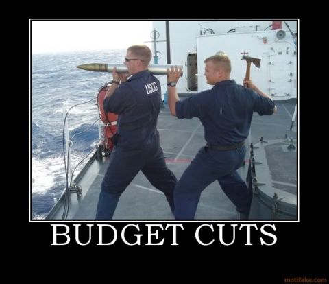 1988 Ford Bronco - Humorous image depicting budget cuts with USCG personnel and military equipment.