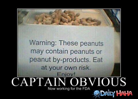 1988 Ford Bronco - A humorous warning label on a container of peanuts.