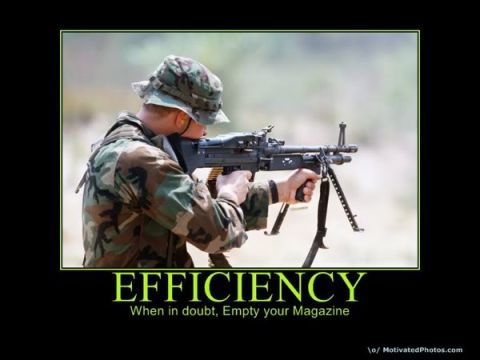 1988 Ford Bronco - A soldier in camouflage aims a machine gun, with the word EFFICIENCY displayed below.