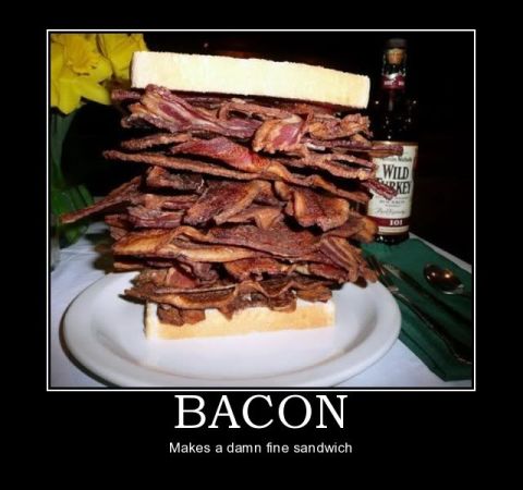 1988 Ford Bronco - This sandwich is made of many layers of bacon between two slices of bread.