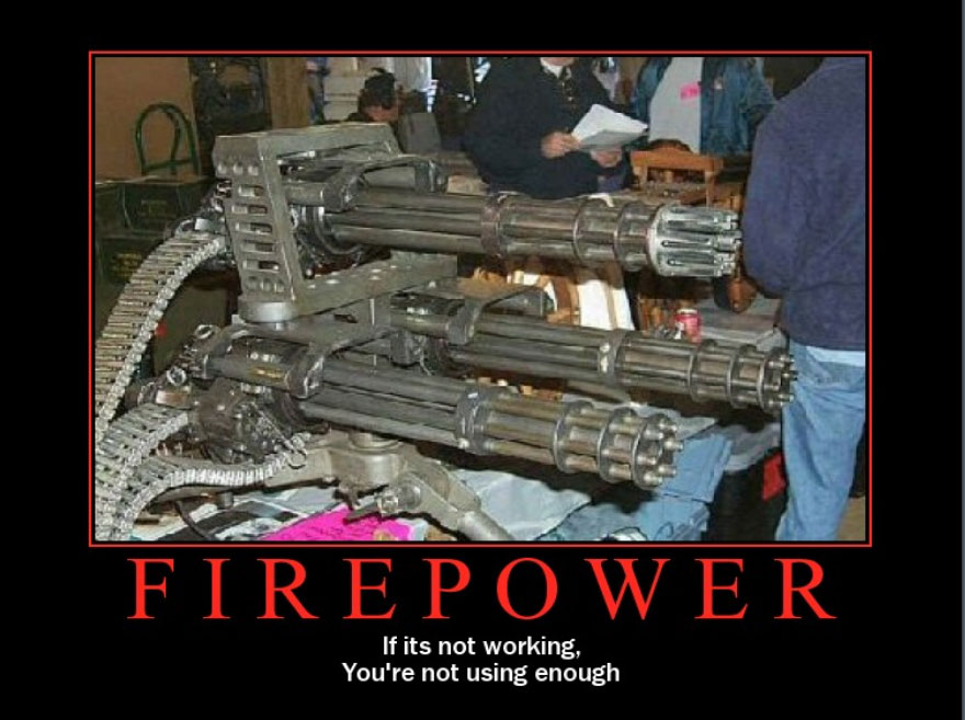 Minigun with "FIREPOWER" text overlay
