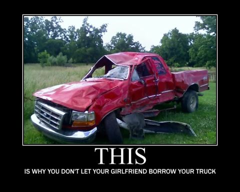 1988 Ford Bronco - This red pickup truck is severely damaged after an accident.