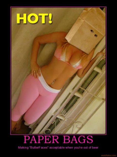 1988 Ford Bronco - A humorous image with text overlays, a person in a suggestive pose with a paper bag obscuring their face.