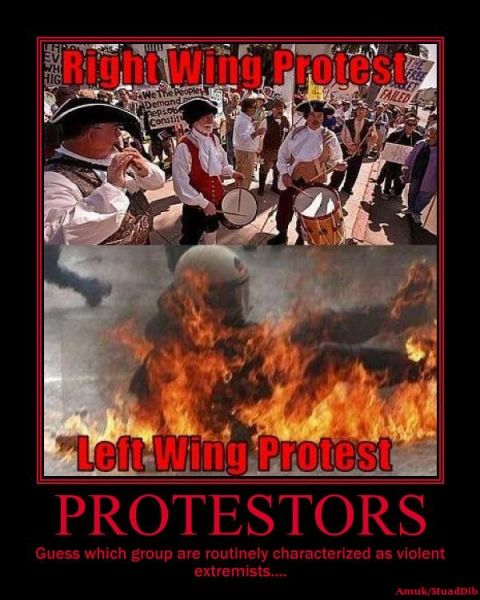 1988 Ford Bronco - The image contrasts a "Right Wing Protest" with a "Left Wing Protest" depicting violence.
