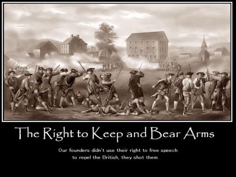 1988 Ford Bronco - A depiction of a historical battle, overlaid with text about the right to bear arms and its historical context.