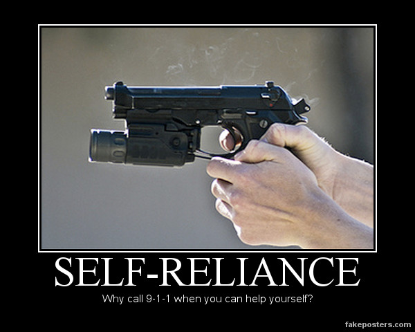 Pistol with laser sight held by two hands