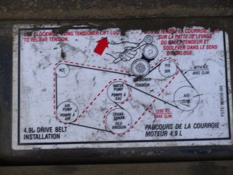 1995 Ford F-150 - 4.9L FEAD belt routing sticker on core support