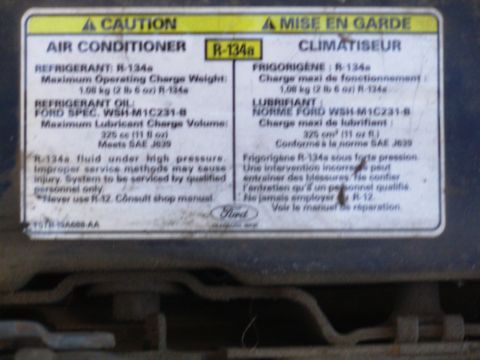 1995 Ford F-150 - Refrigerant label on core support