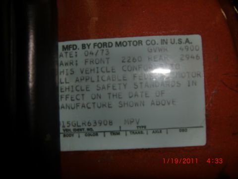 1973 Ford Bronco - This VIN plate shows the vehicle was manufactured in April 1973, but doesn't confirm the specific model.