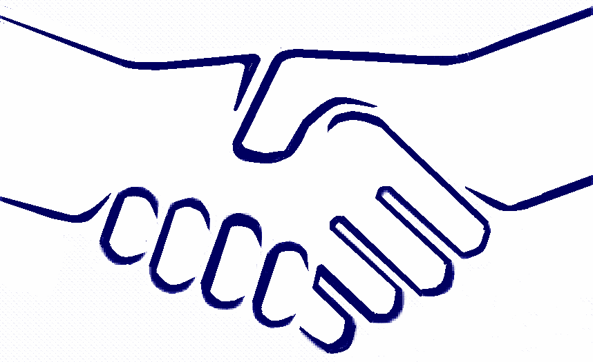 Blue outline handshake logo icon