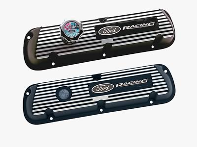 1990 Ford Bronco - Pair of Ford Racing valve covers, one with an oil cap, on a white background.