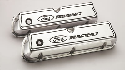 1990 Ford Bronco - A pair of chrome Ford Racing valve covers are displayed against a neutral background.