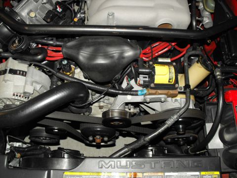 1994 Ford Bronco - Close-up of an engine bay, with "MUSTANG" text visible on a metal support.