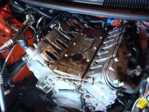 2001 Pontiac Trans Am - Close-up view of a V8 engine, likely undergoing maintenance or an engine swap.