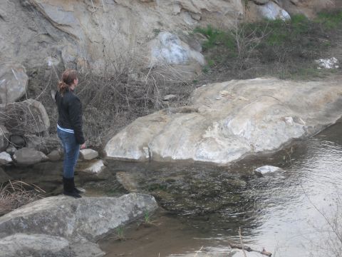 1991 Ford Bronco - A person stands on a rock overlooking a stream, with a rocky cliff face behind them.