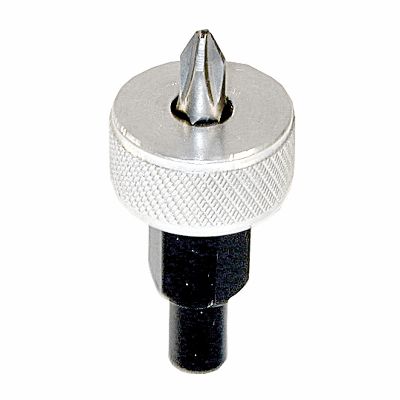 1990 Ford Bronco - Close-up of a metal ratchet screwdriver bit holder with a Phillips head bit, isolated on a white background.